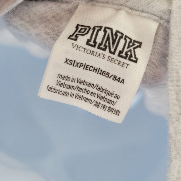 Pink VS Victoria's Secret XS Grey Short Sleeve T-shirt White Marble Logo Soft - Picture 5 of 6
